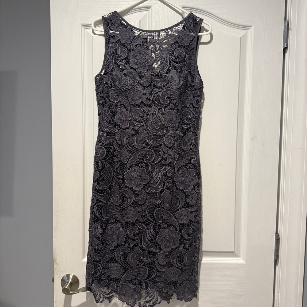 Adrianna Papell Lace Midi Dress in Dark Gray